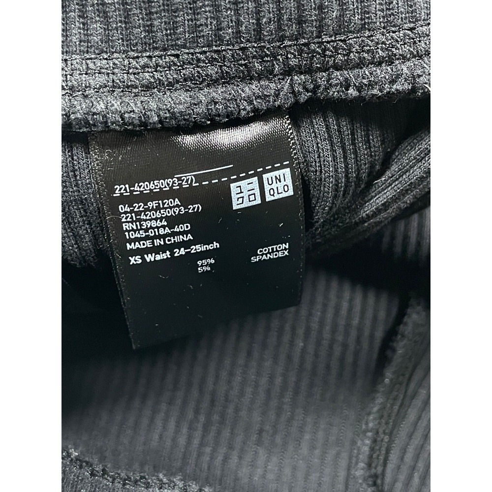 Uniqlo Ribbed Leggings Womens XS Black Stretch Slim Flare Pants Ankle Slit - Picture 3 of 11